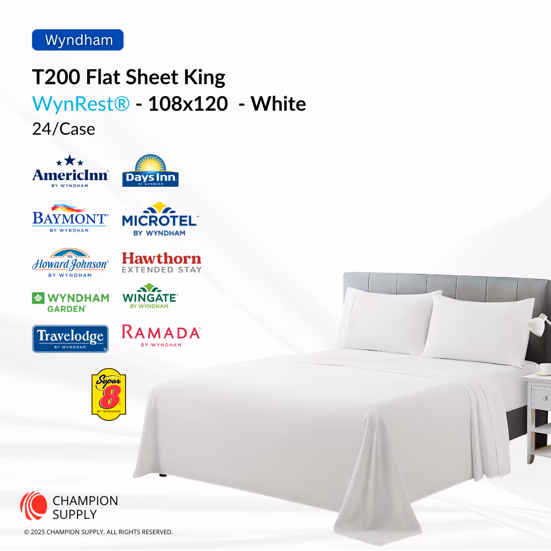 Wynrest T200 Flat Sheet King 108x120 White, Case of 24